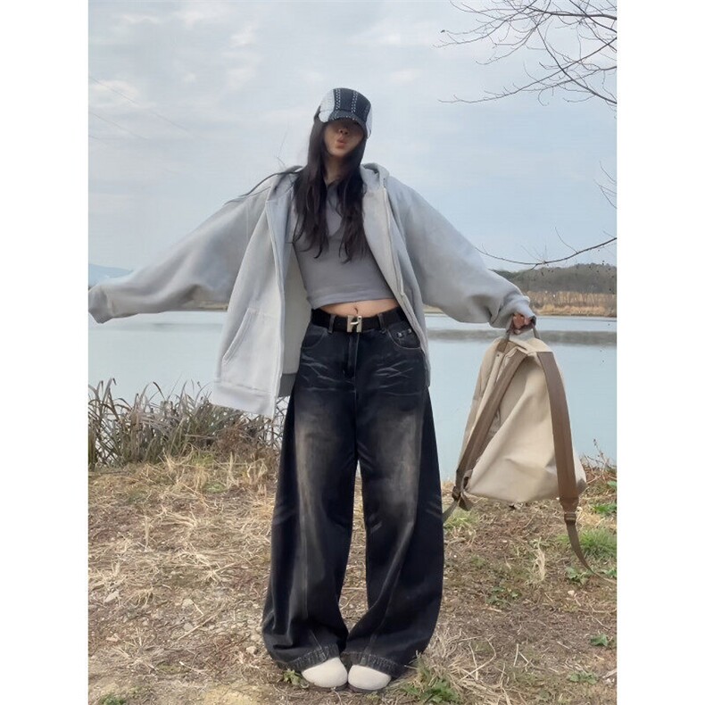 【有货】N1057CC-特P55弯刀牛仔裤男女同款阔腿裤子,男装牛仔裤,星座1007（原301D）
