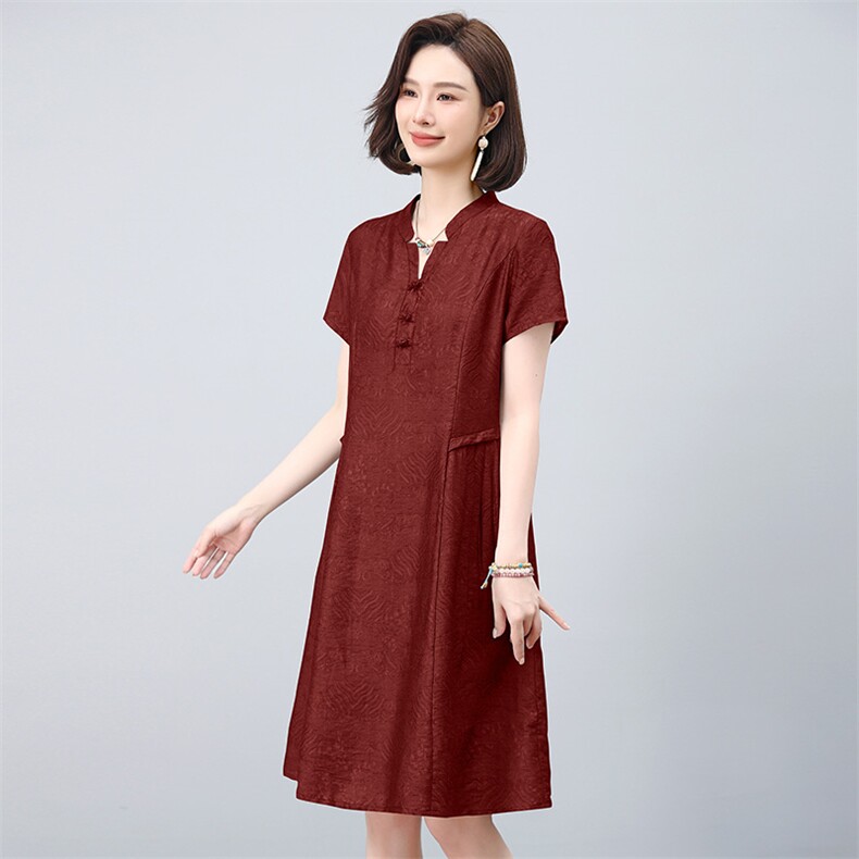 中年妈妈天丝短袖高端连衣裙女夏时尚大码宽松巨好看洋气提花裙子,女装连衣裙,雪樱依海