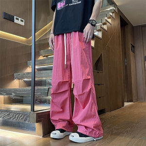 褶皱休闲裤男女韩版潮流帅百搭宽松2025夏季新款ins长裤K5662-P43图片