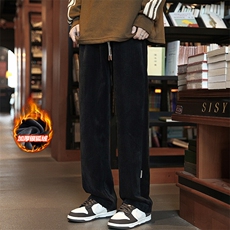 冬新港风高级感cleanfit丝绒雕花面料男宽松拖地裤K1131J加绒-P60，男装休闲裤，电商A001