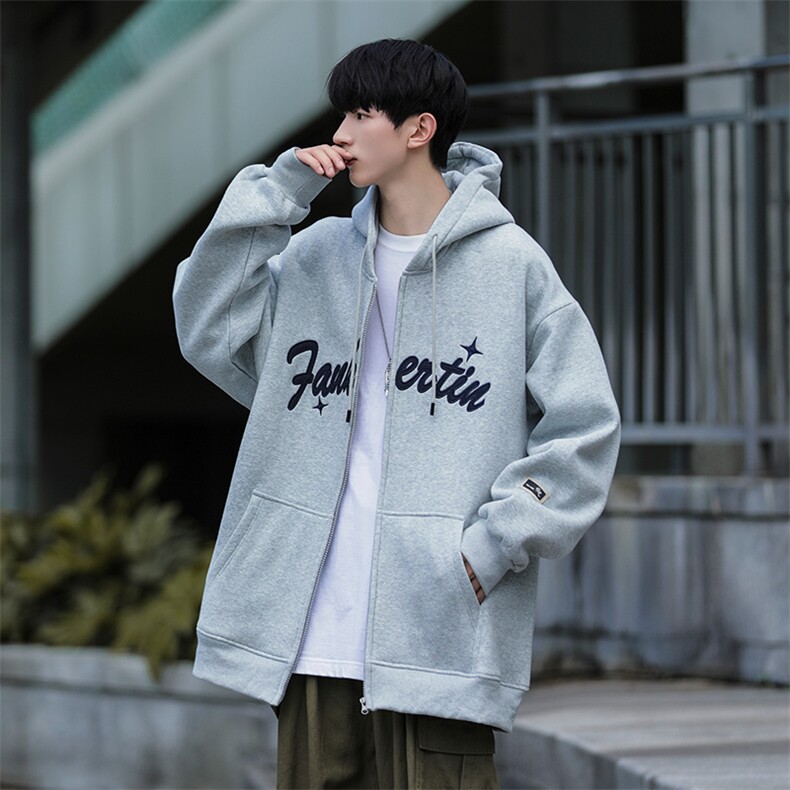 主推M-6XL大码420克重磅华棉秋季连帽刺绣开衫卫衣109-W23619-P65,男装卫衣,星座109