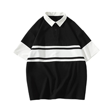 2023夏装学生条纹撞色Polo衫宽松休闲短袖T恤男女627-P35控价58，男装Polo衫，电商A441