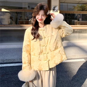 2026冬季新款缎面印花新中式90绒羽绒服2585P335K438图片