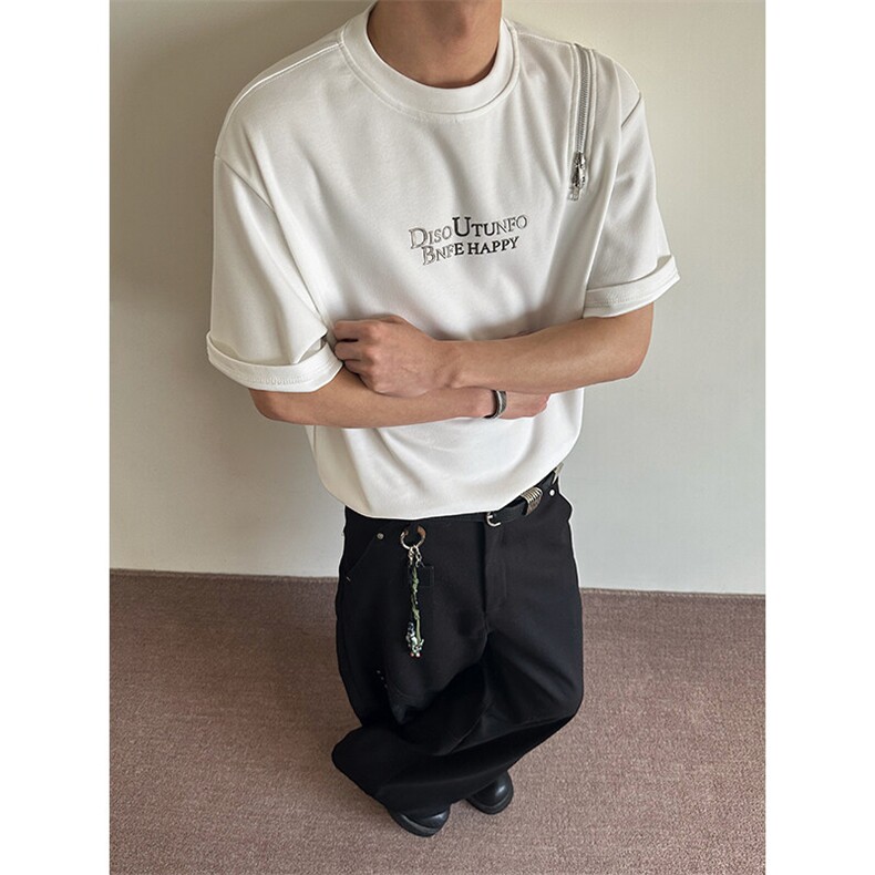 wassuphappy美式短袖t恤男夏季潮流高街字母上衣宽松休闲五分袖,男装T恤,电商A003