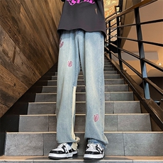 日系潮牌休闲直筒裤男士春秋设计感小众水洗牛仔裤K7513-P55，男装牛仔裤，星座512-3