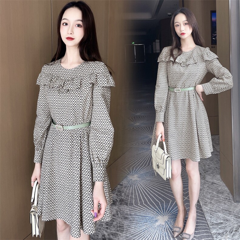 2021春装新款时尚优雅气质修身显瘦连衣裙,女装连衣裙,深水步