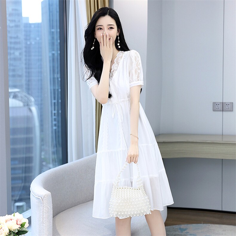 2025年夏季潮流时尚百搭优雅天丝花边连衣裙,女装连衣裙,臻衣坊