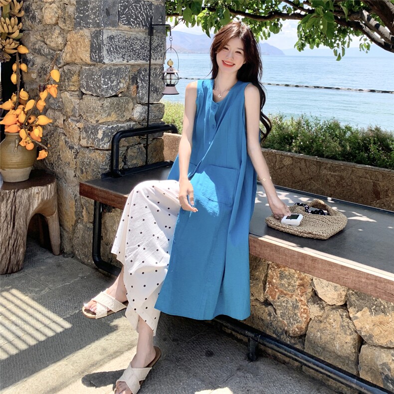 休闲长款上衣波点休闲裤套装女夏2025新款气质名媛夏日漂亮两件套,女装套装/套裙,2C113
