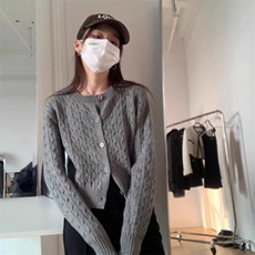时尚百搭小麻花圆领女士羊毛开衫羊毛显瘦外套，女装羊毛衫，旭驰羊绒
