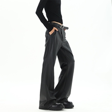 现货02美式高街vibe皮裤微喇PU皮休闲裤潮XZ211-1-K2449-P60，男装皮裤，星座211-1