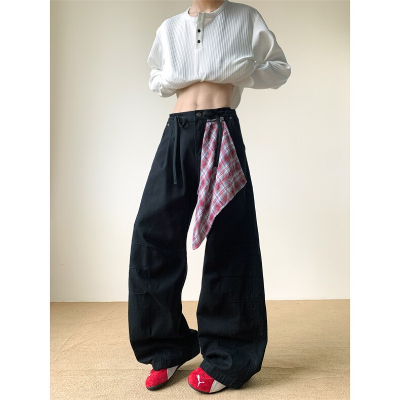 美式cleanfit廓形牛仔裤男可拆卸方巾多拉链组合直筒裤NZ0731-P50图片