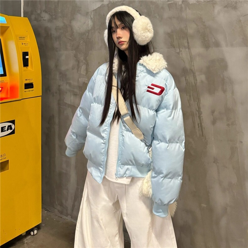 日系甜美小个子羊羔毛翻领棉服外套女学生冬季新款宽松加厚面包服,男装夹克,星座506A