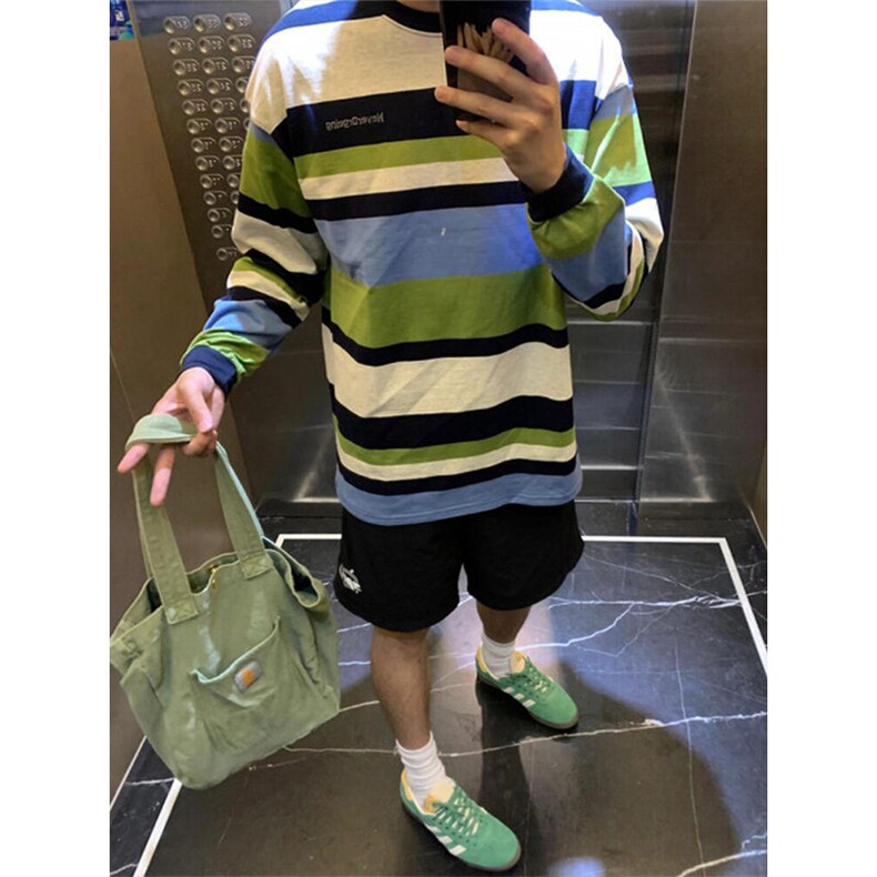撞色拼接条纹长袖t恤美式复古圆领卫衣情侣休闲上衣TX87特P46,男装T恤,星座908-1