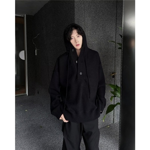 连帽毛衣男秋冬加厚宽松慵懒风套头卫衣男装针织衫设计感毛线衣服图片
