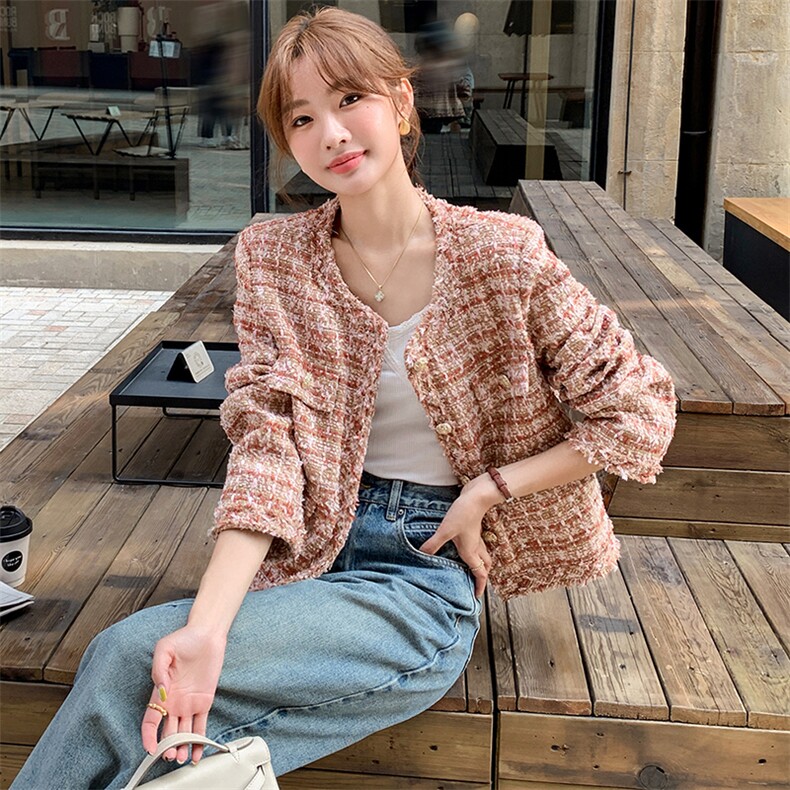 粉色小香风外套女秋冬高级感轻熟风御姐盐系名媛小个子上衣爆款,女装毛呢外套,天使之佳话