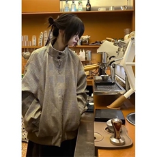 秋季老钱风千鸟格哈灵顿休闲夹克短宽版型外套男女L13022-P72，男装夹克，星座1008