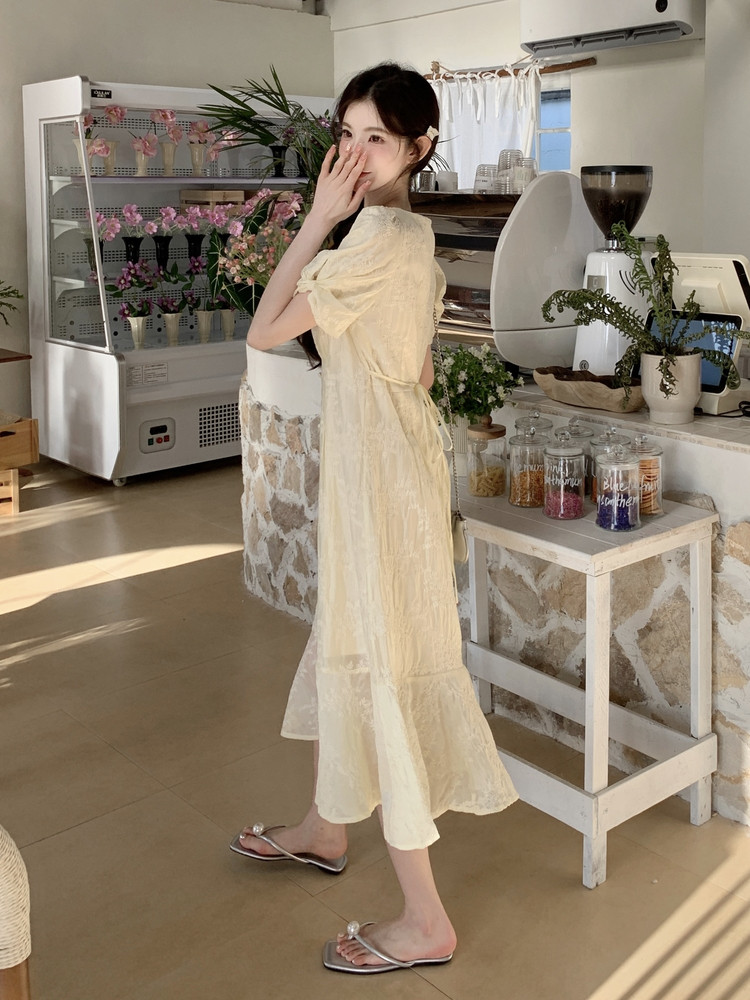 夏季新品！蕾丝花边刺绣度假风连衣裙85120黄-208A-P145-K255,女装连衣裙,浙宝208A