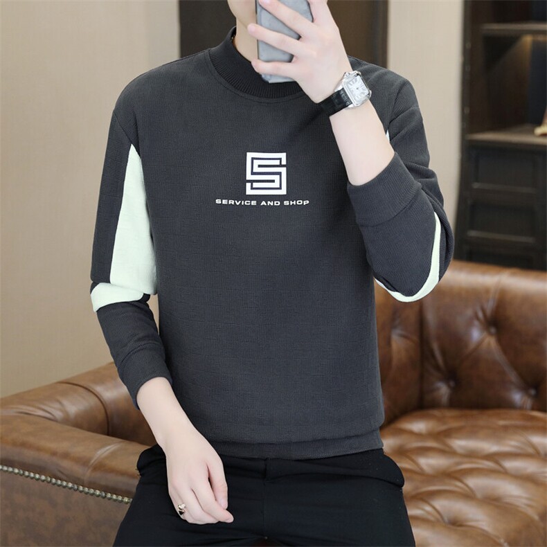春季新款男士时尚潮流圆领拼接长袖卫衣打底衫XZ310B-2-J1123-P40图片
