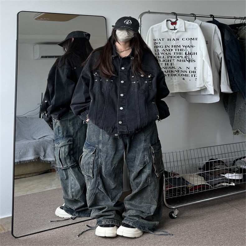 时尚巴黎风朋克铆钉穿孔休闲宽松百搭男牛仔夹克外套JK1104-P108,男装夹克,星座1103-3