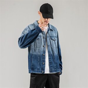 703-J 秋季日系男士牛仔渐变印花夹克外套无影墙图片
