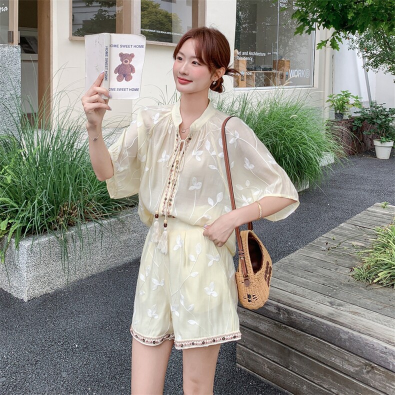 现货主推重工艺刺绣女夏新款休闲减龄穿搭两件套A2601-139-K218,女装套装/套裙,美静678