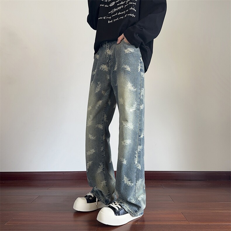 B221美式ins高街暗黑宽松直筒提花牛仔裤LK24397-特P52控88,男装牛仔裤,电商B221