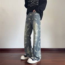 B221美式ins高街暗黑宽松直筒提花牛仔裤LK24397-特P52控88，男装牛仔裤，电商B221