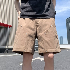 复古金属柳钉工装短裤男夏季小众设计宽松伐木休闲五分裤9602 P38图片