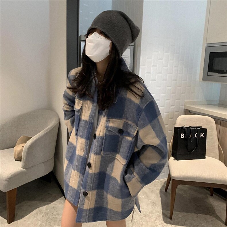 衬衫式毛呢格子外套，女装衬衫，XTZ style