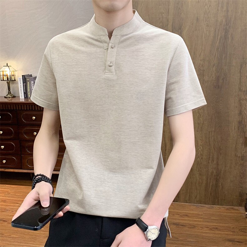 2025夏季棉麻透气清凉男士风盘扣短袖休闲T恤上衣XF9805-P50,男装T恤,星座1105-3