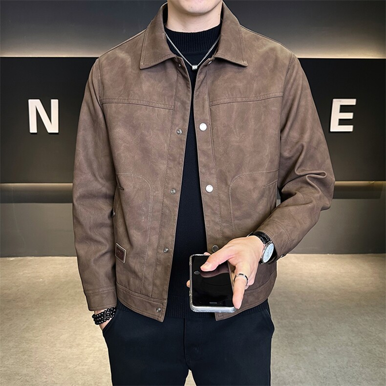 皮衣外套男款秋季2025新款翻领修身皮夹克C317-5536-P145,男装夹克,电商C317