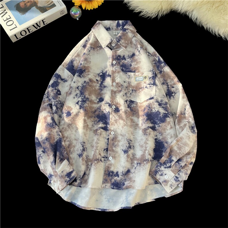 XZ-230-1CS231新平铺简约风宽松百搭水墨扎染休闲长袖衬衫P50控68，男装衬衫，星座230-1