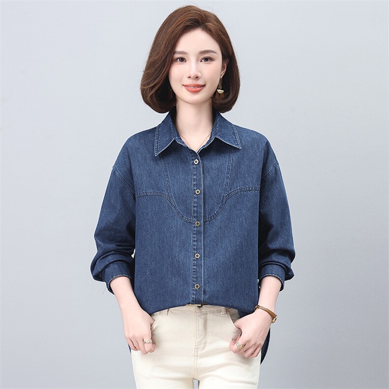 牛仔衬衣外套女春秋2025新款中年妈妈时尚洋气宽松显瘦大码长衬衫,女装衬衫,希欧阁
