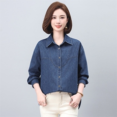 牛仔衬衣外套女春秋2025新款中年妈妈时尚洋气宽松显瘦大码长衬衫，女装衬衫，希欧阁