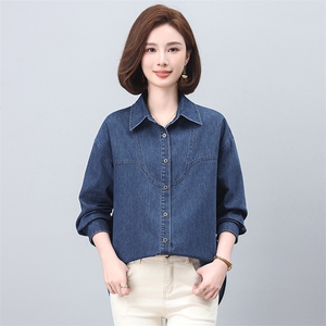 牛仔衬衣外套女春秋2025新款中年妈妈时尚洋气宽松显瘦大码长衬衫图片