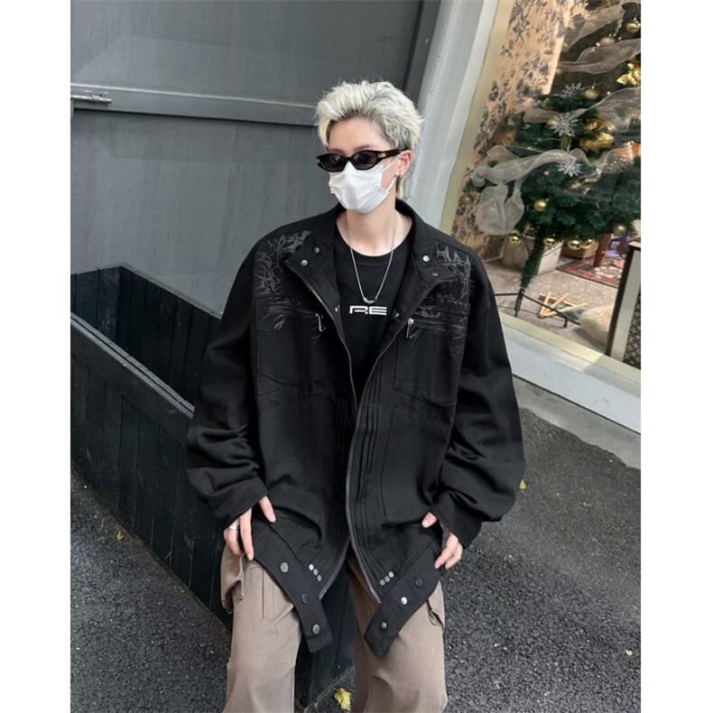 WJ9688-P85新款披荆斩棘牛仔外套男春秋款美式复古情侣高级夹克,男装工装外套,电商C233