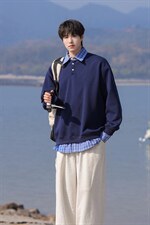 可二开衬衫领卫衣大码M-5XL表面棉底部聚酯纤维78010P58，男装衬衫，星座227-7