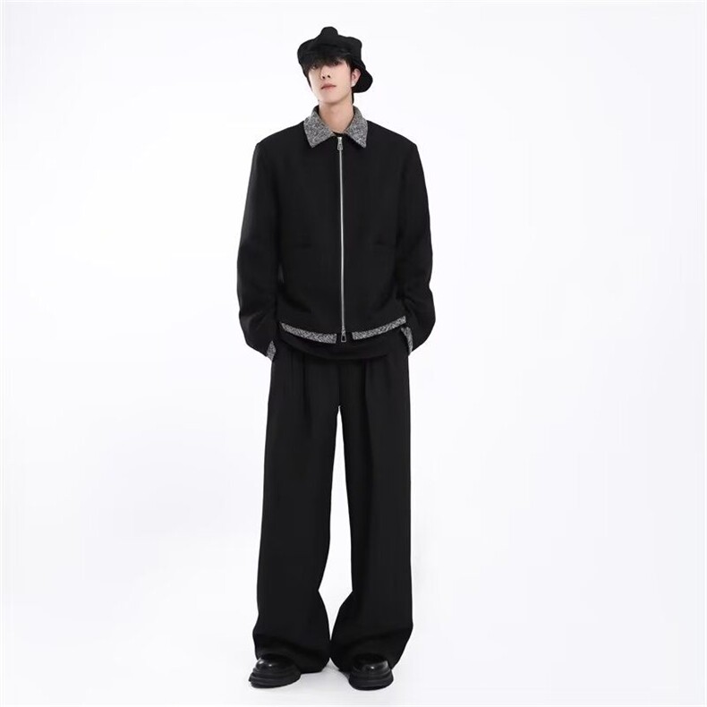 秋冬季新款潮高级感简约翻领拼接色休闲短款夹克外套男HH7644P75,男装夹克,星座1013-5