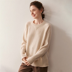 2025圆领卷边套头衫针织衫百搭时尚，女装针织衫/毛衣，朵沐纯羊绒