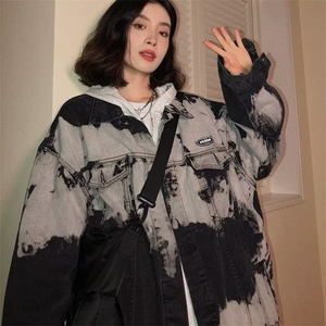 牛仔外套女2025秋冬新款宽松设计感复古扎染胖妹妹开衫上衣图片