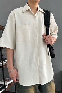 竖条纹口袋设计感翻领短袖衬衫男夏季复古开衫外套DX102-特P30图片