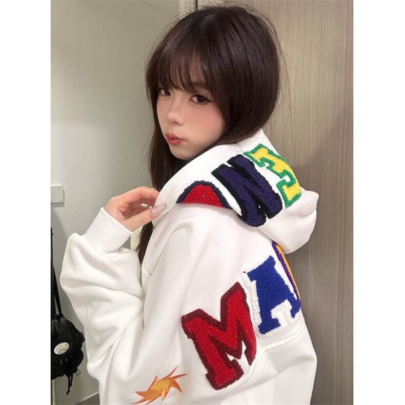 字母刺绣连帽卫衣女春季新款宽松小众设计感情侣拉链外套WK3294,女装短外套,星座1116A（原606A-3）
