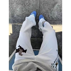 牛仔裤男春秋季潮牌宽松直筒港风裤子高街印花学生拖地阔腿长裤子，男装牛仔裤，四季星座505