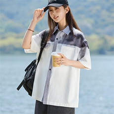夏季2025新款薄外套休闲宽松渐变扎染短袖衬衫女A406C6051特P45，男装衬衫，星座309（原A406）