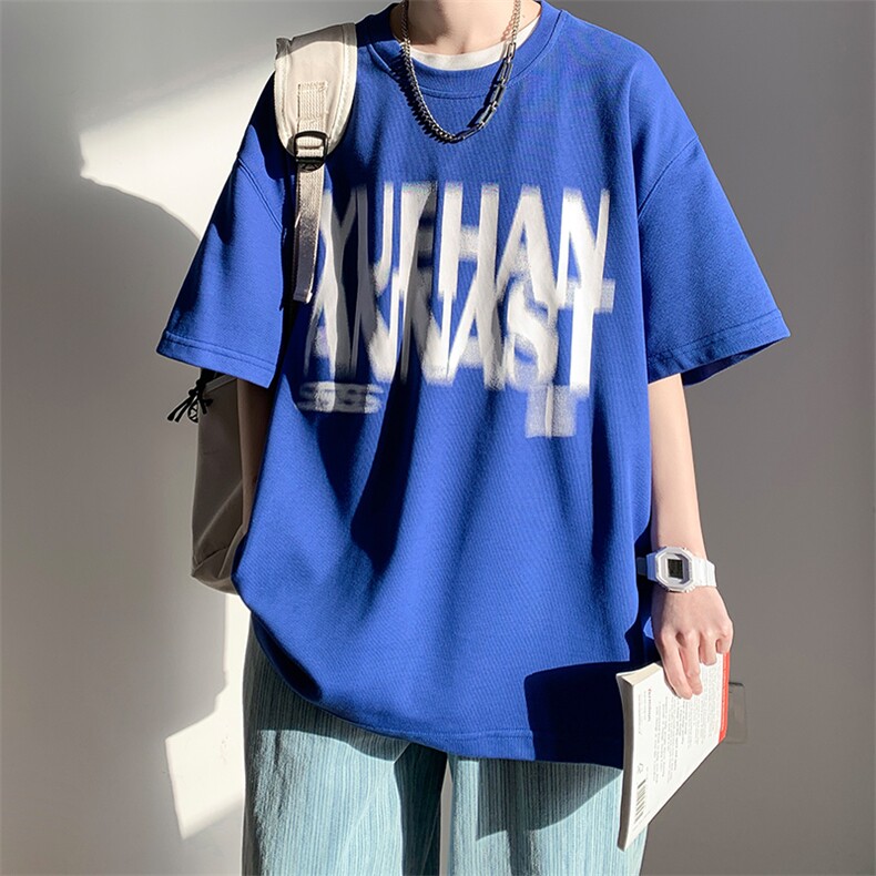 抖音供货、200克现货全棉印花宽松版型短袖T恤D223A-T2233-P25,男装T恤,电商019-1