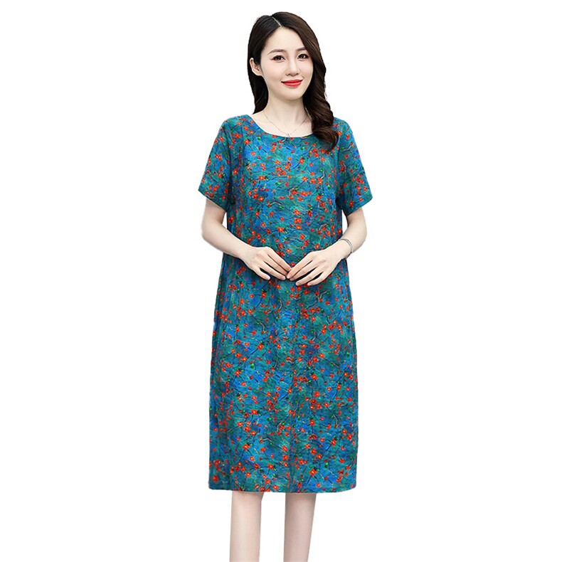棉麻碎花连衣裙女夏薄款2025新款宽松遮肚显瘦小个子休闲亚麻裙子,女装连衣裙,倪叶myz