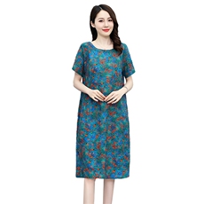 棉麻碎花连衣裙女夏薄款2025新款宽松遮肚显瘦小个子休闲亚麻裙子，女装连衣裙，倪叶myz