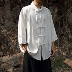 ！新中式风盘扣男士夏季新款高级七分袖衬衫男CS225-P60，男装衬衫，电商A021