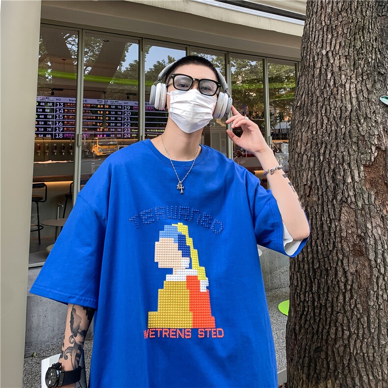 T恤2026夏季新款潮流圆领男港风时尚印花短袖B299-X5296-P30控49,男装T恤,电商A061-1