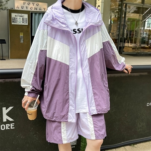 夏季连帽夹克衫防晒服套装运动风时尚防晒衣男XZ514-2-1612-P98,夏季穿搭女学生裤子上衣图片